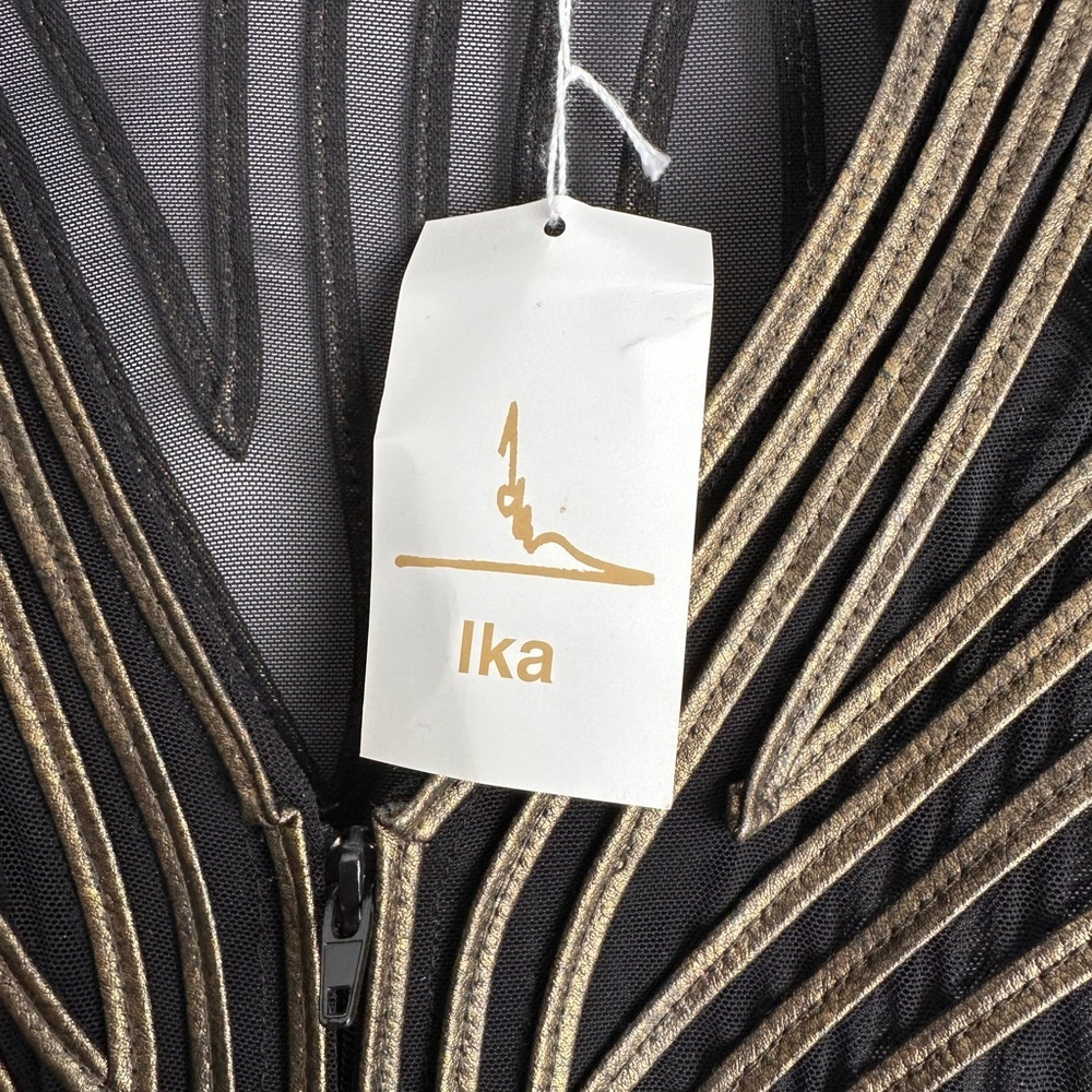 IKA Couture 90’sVINTAGE Gold Metallic Blk Mesh Zip Fringe Jacket Rare NWT Sz 12 - Picture 8 of 10